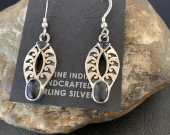 Navajo Black Onyx Dangle Earrings | Sterling Silver | Authentic Native American Handmade | 1" | 12651