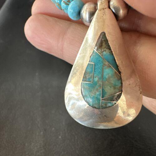 ナバホ族 ブルースパイダーウェブターコイズインレイペンダント