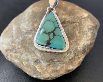 Men's Pendant | Sterling Silver Spiderweb Turquoise | 2" | Southwestern Handmade | 10755