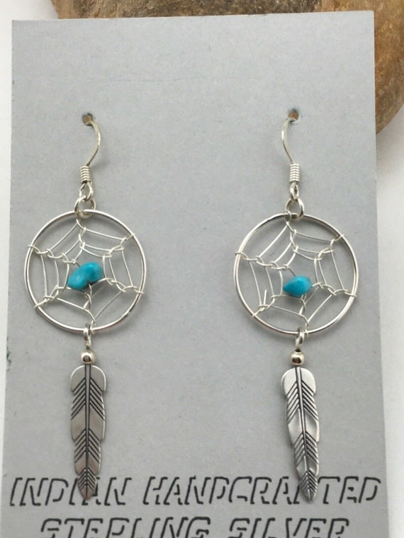 Large Dream Catcher Turquoise Feather Earrings – Destiny's Corner