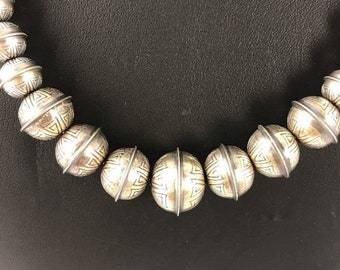 Hand Stamped Bench Navajo Pearls Graduated Sterling Silver Bead