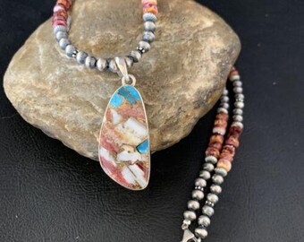 Navajo Turquoise Purple Spiny Oyster Pendant Necklace | Sterling Silver | 20" | 13870