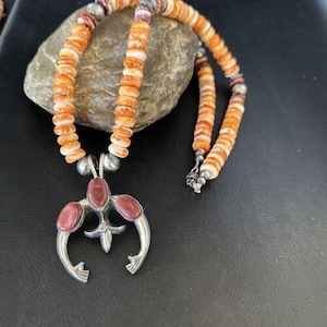 Collana con ciondolo Navajo Viola Arancione Spiny Oyster Naja / Argento Sterling / 14812
