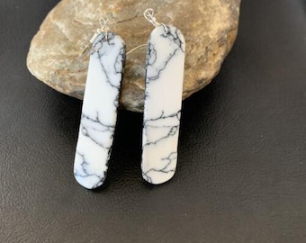 White Buffalo Turquoise Dangle Earrings | Sterling Silver | 2" | Southwestern Handmade | 11753