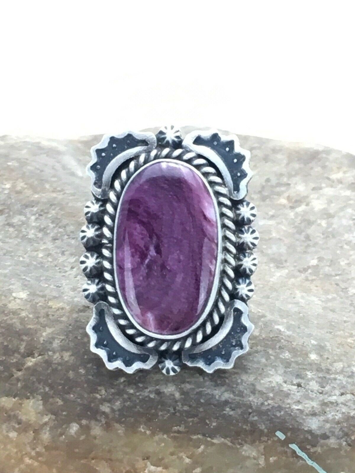 Native American Sterling Silver Purple Spiny Oyster Ring Size 7.5