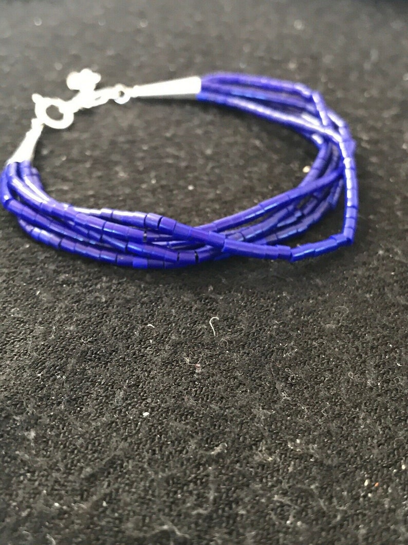 Blue Stabilized Lapis Heishi Sterling Silver Bracelet Gift 8607