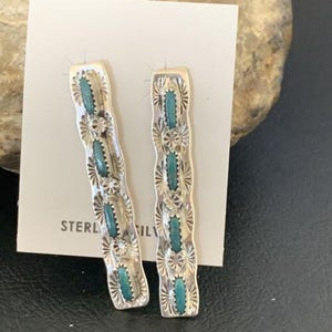Türkis Navajo Sterling Silber Ohrringe | Handarbeit | 5 cm Lang | 12121