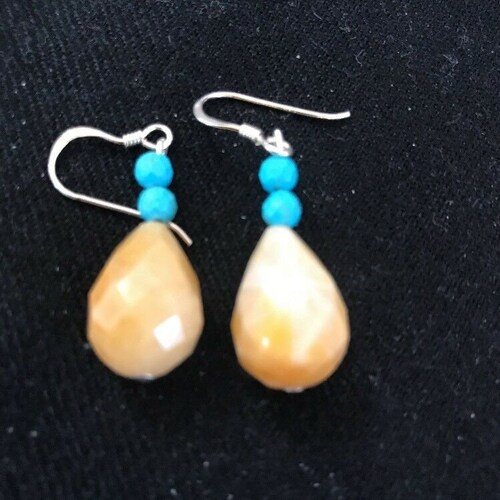 Shops Navajo Sterling Silver Turquoise Golden Jade Bead Dangle Drop Earrings