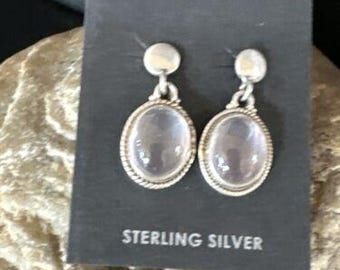 Navajo Pink Mother of Pearl Dangle Inlay Earrings | Sterling Silver | Authentic Native American Handmade | 15303