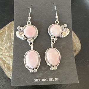 Navajo Pink Conch Shell Dangle Earrings | Sterling Silver | Authentic Native American Handmade | 17197