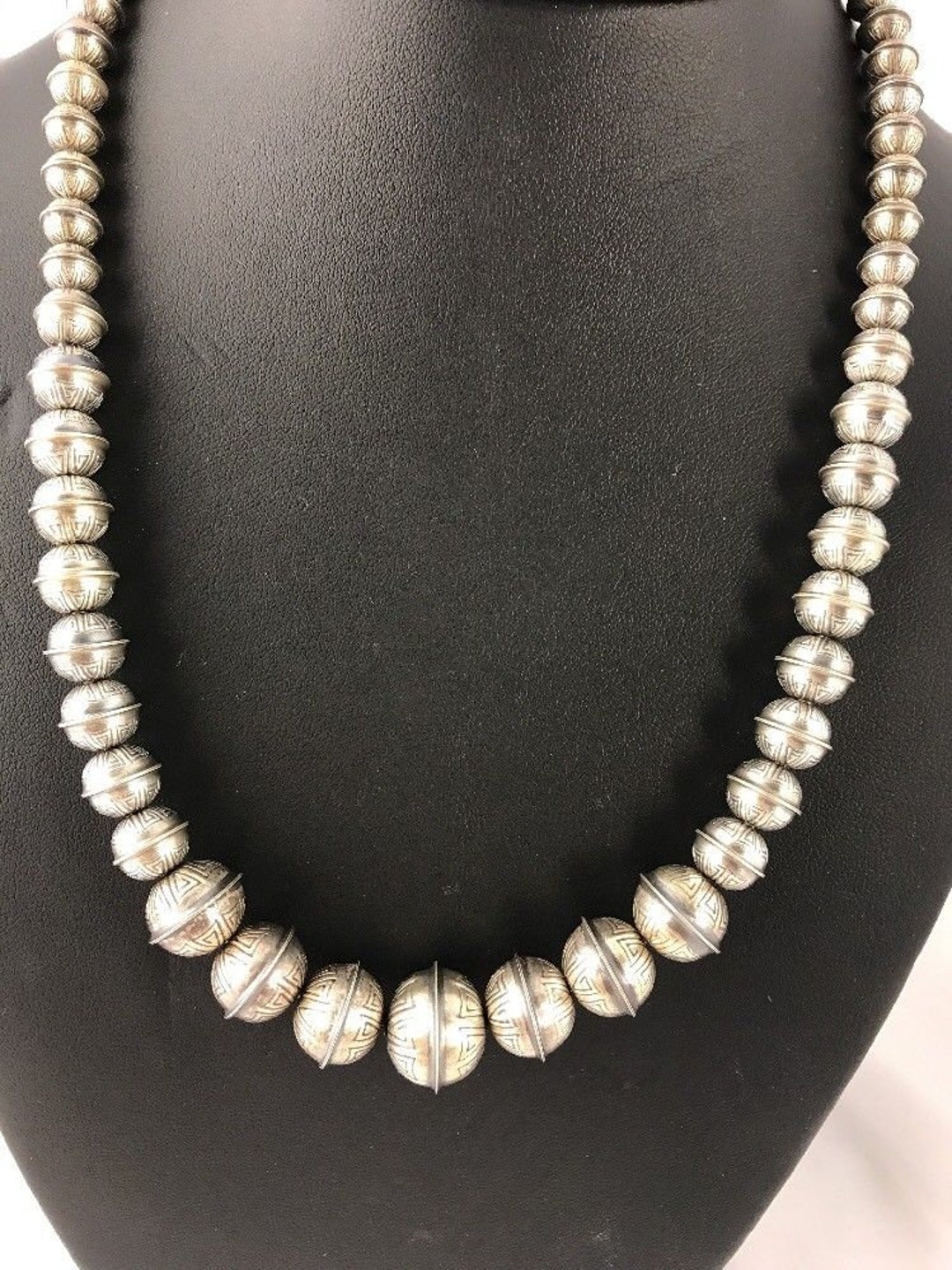 Hand Stamped Bench Navajo Pearls Graduated Sterling Silver Bead