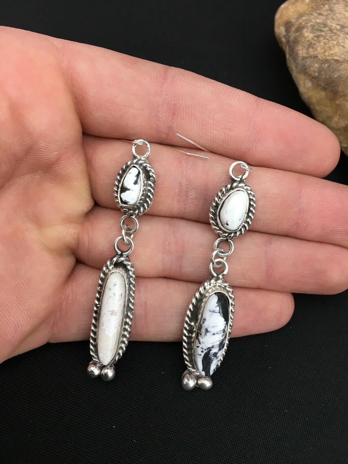 Navajo White Buffalo Turquoise Sterling Silver Dangle Earrings Etsy