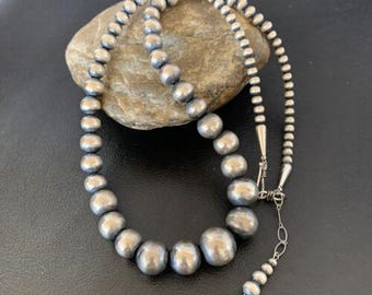 Navajo Pearls Sterling Silver Bead Necklace | Handmade Southwestern | 24" Length | 92124
