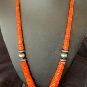 Navajo Apple Sponge Coral Bead Graduated Necklace | Sterling Silver | Authentic Native American | 25" | 11752