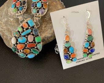 Navajo Multi-color Turquoise Spiny Necklace & Earring Set