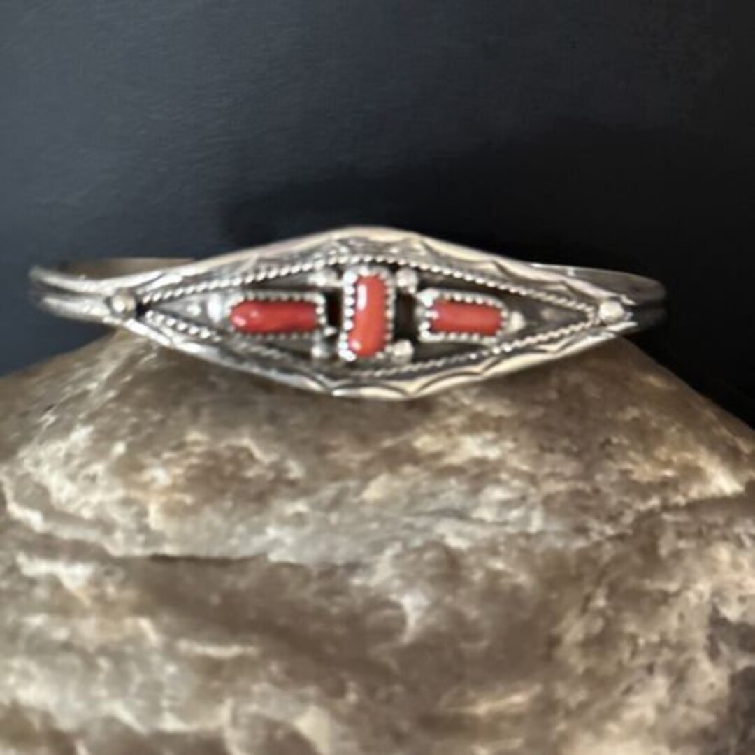 Native American Navajo Red Coral Sterling Silver Cuff Bracelet 14592 - Etsy