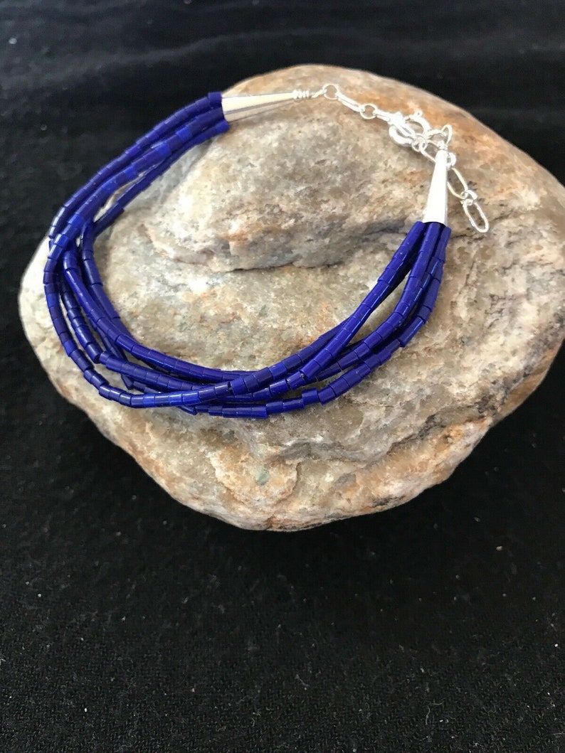Blue Stabilized Lapis Heishi Sterling Silver Bracelet Gift 8607
