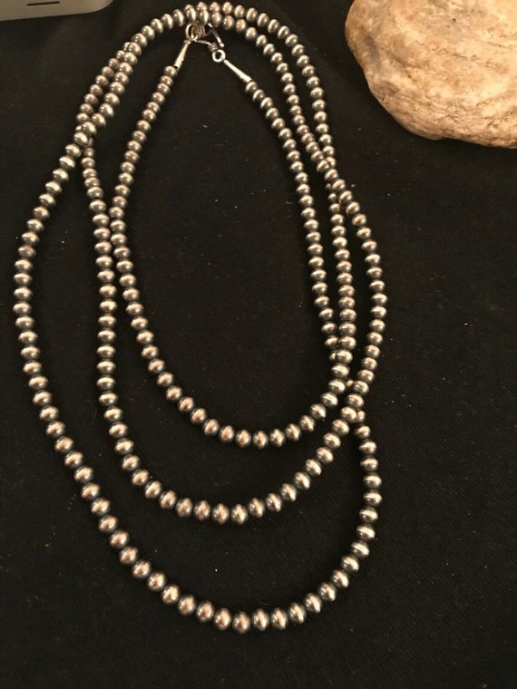 Details about   Navajo Pearls Sterling Silver 5mm Beads Necklace 48” 1033 