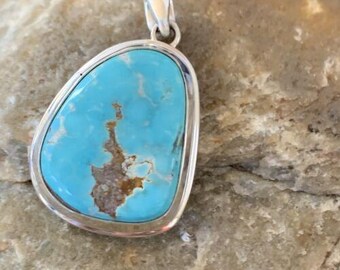 Navajo Blue Bisbee Turquoise Pendant | Sterling Silver | 1" | Authentic Native American Handmade | 1626