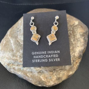 Minimalist Dangle Inlay Navajo Sterling Silver Orange Spiny Oyster Earrings | Handmade | 12679