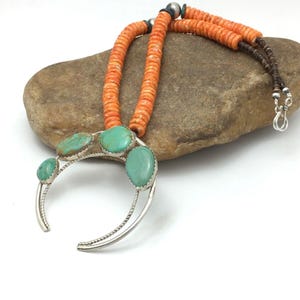 Collana Navajo in argento sterling con turchese spinoso arancione / ciondolo Naja / 20&quot; / 4162