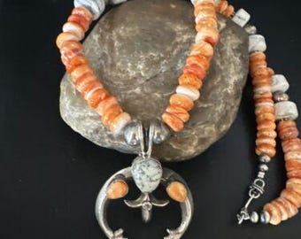 Navajo White Buffalo Turquoise Spiny Naja Pendant Necklace | Sterling Silver | 23" | 14929