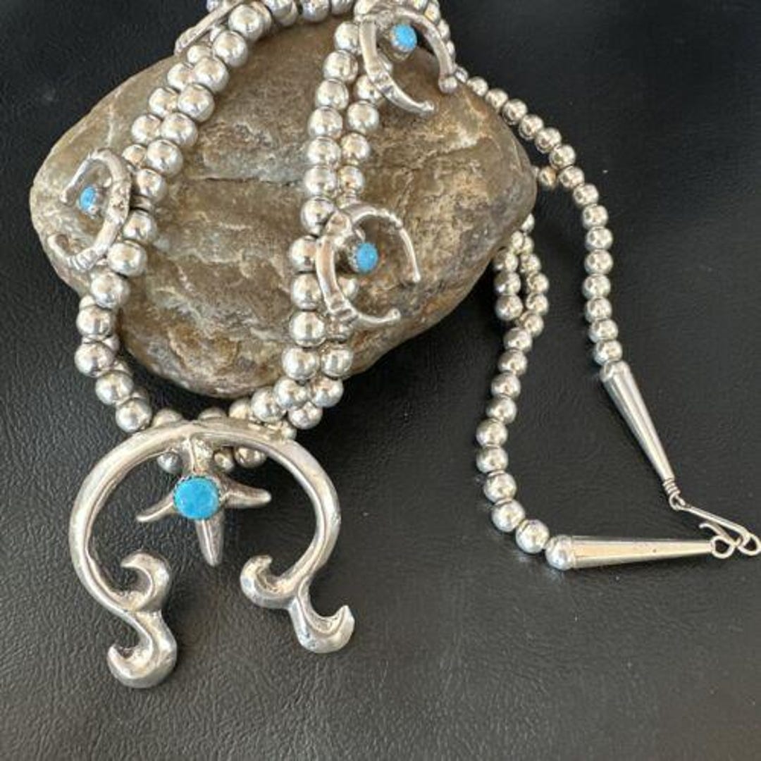 ネックレス・ペンダント Numbering Flower Naja Pendant Necklace #6744 SA5B0004 Navajo Blue Turquoise Naja Pendant Squash Blossom Necklace