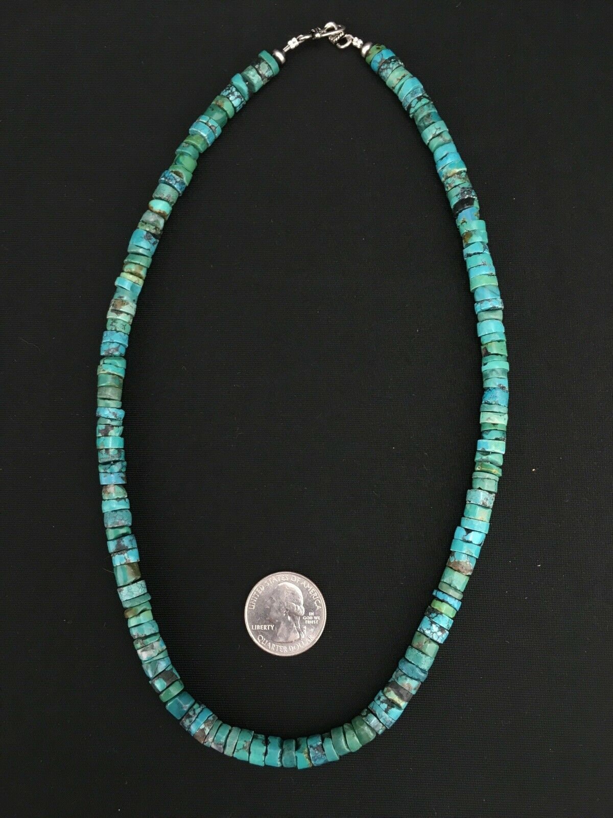 Native American Turquoise Heishi Sterling Silver Bead Necklace