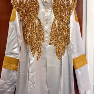 White Satin Robe With Gold Rhinestones and Embroidery - Etsy