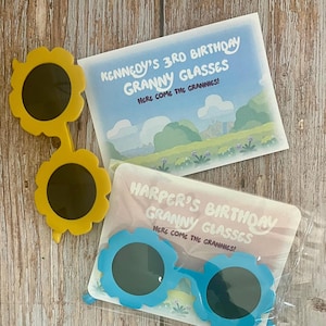 Bluey Inspired Granny Glasses Party Favor – Here Come the Grannies Sunglasses – Personalized Blue Puppy Birthday Goodie Bag Favor