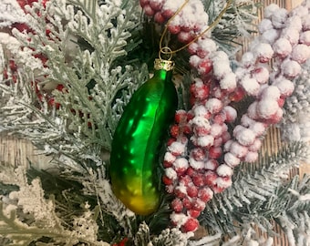 Glass Christmas Pickle Ornament | Classic Holiday Tradition | Handmade Glass Ornament | Christmas Pickle Tradition Gift