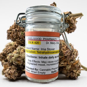 Weed Stash Jar | Bud Prescription Pocket Container | Airtight and Odor Proof | Glass Hiding Place | Rx Marijuana Bud Jar With Lid