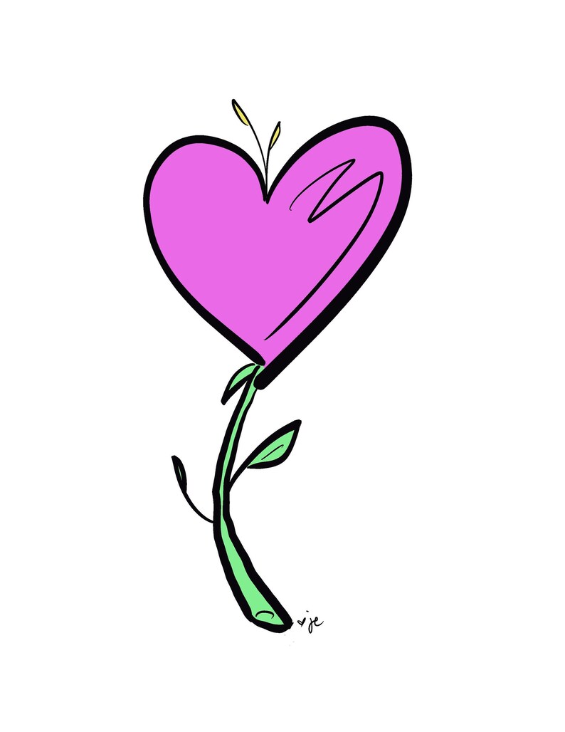 Heart Flower hand drawn print home decor image 0