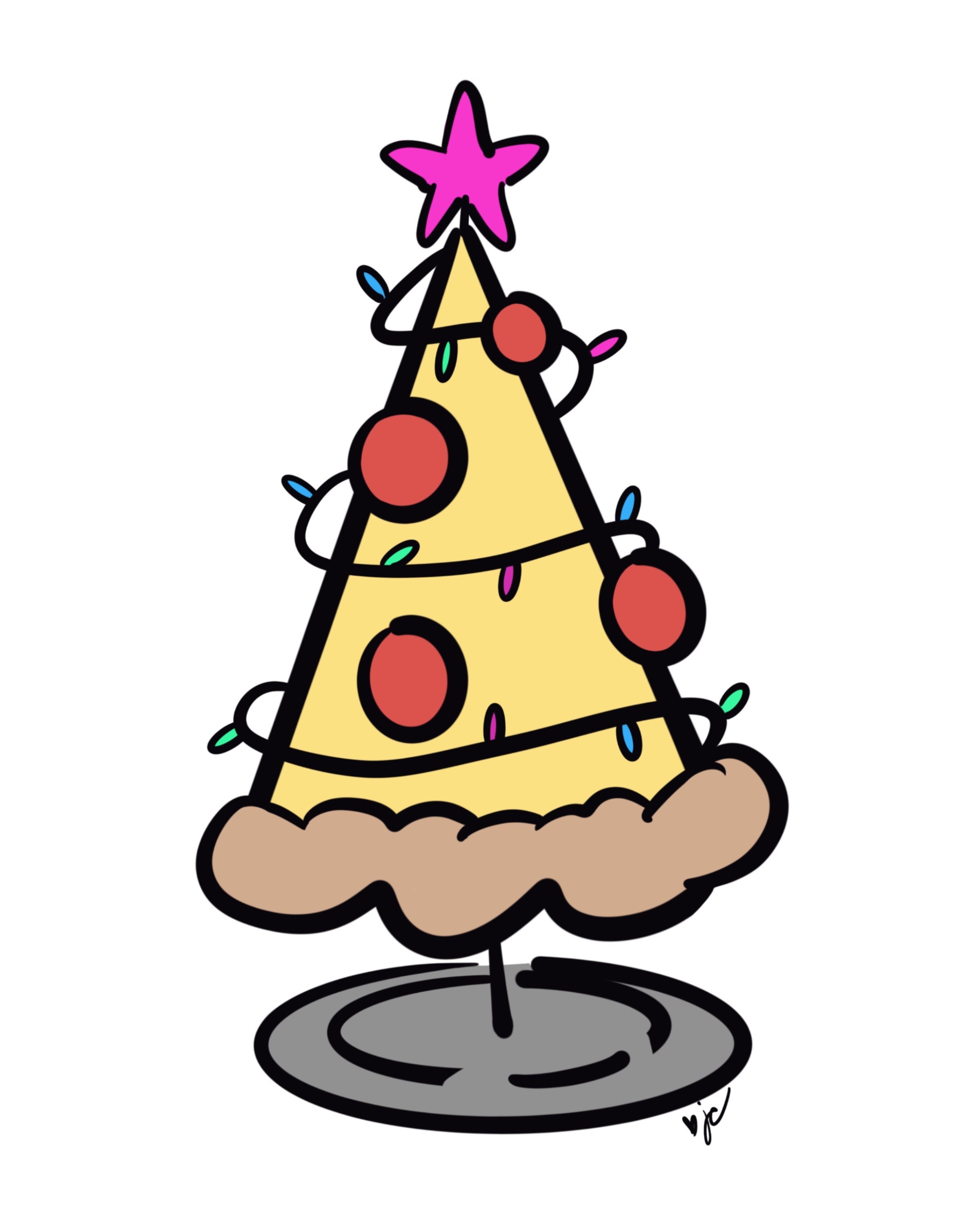 Merry Pizza Tree Hand Drawn Print Home Holiday Decor Etsy