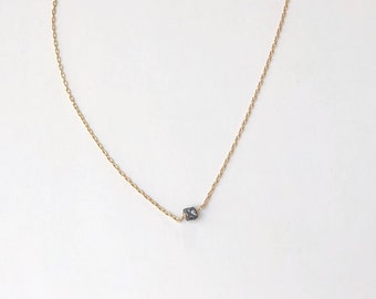 Tiny Raw Black Diamand Necklace, Dainty & Delicate Jewelry, Natural Genuine Gemstone, 14K Gold Filled/ 925 SS