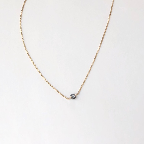 Tiny Raw Black Diamand Necklace, Dainty & Delicate Jewelry, Natural Genuine Gemstone, 14K Gold Filled/ 925 SS