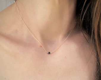 Tiny Faceted Black Tourmaline Protection Necklace, Grounding Jewelry, Dainty & Delicate, Natural Genuine Gemstone, 14K Gold Filled/ 925 SS