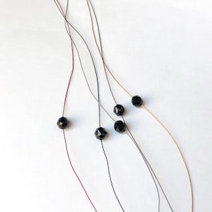 Faceted Black Tourmaline Cord Protection Necklace, Grounding Jewelry, Dainty & Delicate, Natural Genuine Gemstone, Red, Silver, Gold, Brown