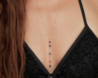 7 Chakra Necklace, Seven Chakra Necklace, Chakra Jewelry, Yoga Necklace, Yoga Jewelry, Delicate, Genuine, 14K Gold/925 Sterling Silver, Gift
