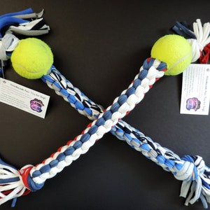 Handmade Dog Pull Toy with Tennis Ball from Recycled Materials image 2