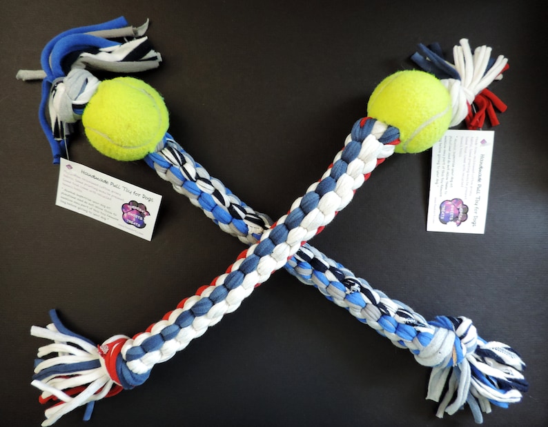 Handmade Dog Pull Toy with Tennis Ball from Recycled Materials image 2