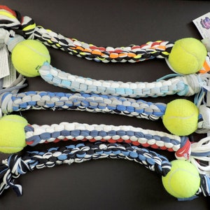 Handmade Dog Pull Toy with Tennis Ball from Recycled Materials image 3