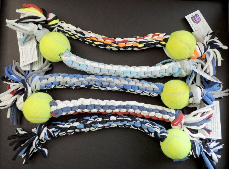 Handmade Dog Pull Toy with Tennis Ball from Recycled Materials image 3