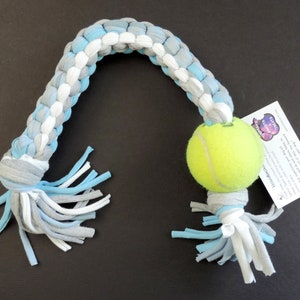 Handmade Dog Pull Toy with Tennis Ball from Recycled Materials image 1