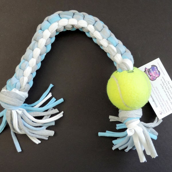 Handmade Dog Pull Toy with Tennis Ball (from Recycled Materials)