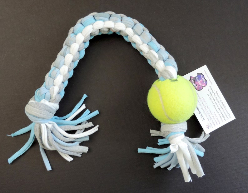 Handmade Dog Pull Toy with Tennis Ball from Recycled Materials image 1