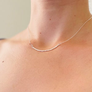 Hammered Bar Silver Necklace Sterling Silver Necklace Curved Bar Necklace Gift for Her Delicate Choker Necklace Holiday Gift