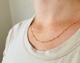 Dainty 14k Satellite Necklace Curb Ball Gold Filled Chain Necklace Gift for Her Minimalist Layering Necklace Gift for Daughter Christmas