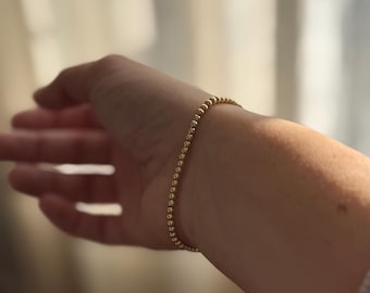 18K Gold Bead Bracelet: 3mm Stretchy Stacking Bracelet
