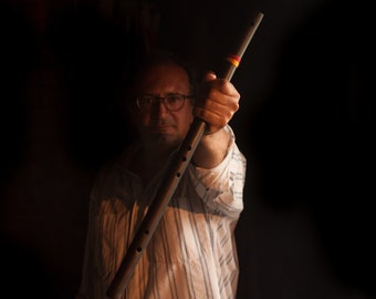 Transverse flute &quot;samurai&quot; in ceramic (bucchero) Kokin scale, for meditation